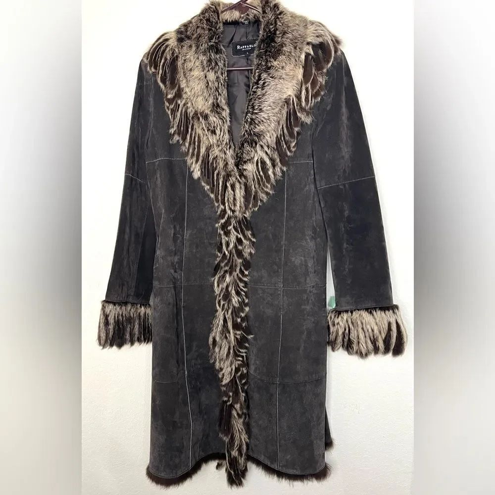 Raffaelo Leather Suede Coat with Fur Trim - Picture 4 of 15